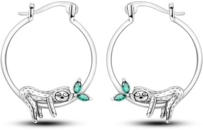 CYCUFF 925 Sterling Silber Hoop Ohrringe Mit Bunten Cubic Zirkonia - Schmuck Set für Frauen, Geschenke für Sie (Faultier-Design)