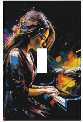 ROUGUI Woman Playing Piano Light Switch Covers 1 Gang Single Toggle Wall Plate Decorative Switchcover Electrical Switchplate for Farmhouse Living Decor