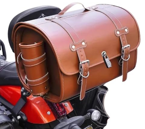 Bauletto per Moto per Kymco Xciting, Cuoio Custodia Portaoggetti per Bagagliaio per Motocicletta Bagaglio per Moto con Serratura di Sicurezza Valigia Moto,A Brown
