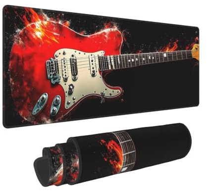 Gaming Mauspad XXL 1500x800x3mm Gitarre Mousepad Groß Vernähte Kanten Wasserdicht Anti-Rutsch für PC, Laptop Multifunktionales Schreibtischunterlage Verbessert Präzision und Geschwindigkei W-371