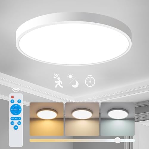 Yafido LED Deckenleuchte mit Fernbedienung 24W 2400LM, Ø30cm Deckenlampe mit Bewegungsmelder, 3000K-6000K Deckenleuchte Flach Rund mit Timer,IP44 LED Panel Deckenlampe für Keller,Flur