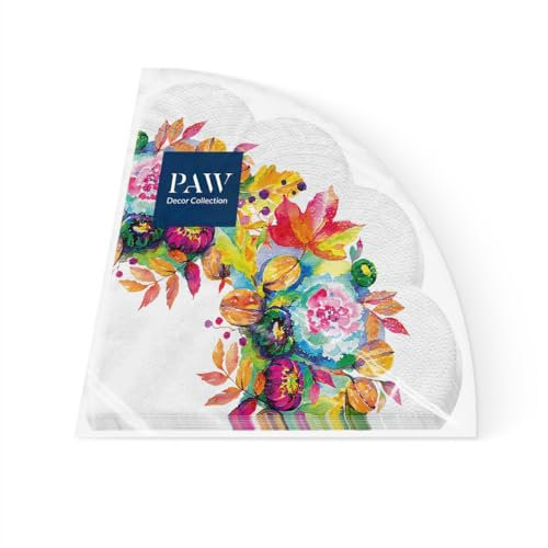 PAW - Servietten 3-lagig (32 cm Durchmesser) I 12 Stück I Geburtstag, Partys, Meetings I Herbst Tischdekoration I Runde Seidenservietten - Blätter Blumenstrauß I Power Of Autumn