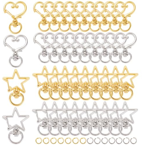 SOFPLATE 1 Box 40Pcs Heart Swivel Keychain Clasp Star Keychain Clip Bulk Metal Lobster Claw Alloy Gold Spring Snap Hook Hanging Buckle Key Ring Findings for Handmade Keychains Lanyards Bags DIY Crafts