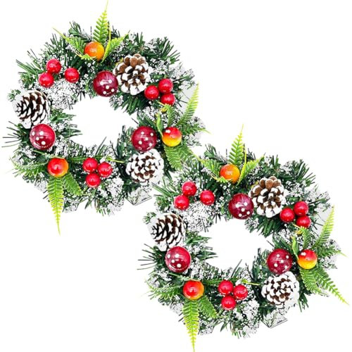 2 Stück 20 cm Weihnachtskerzen, Stumpenkranz, Ringe, Weihnachtskerzen, Girlanden, künstliche Beeren, Kerzenringe, kleine Tannenzapfen, Kerzenringe, rustikale Winterkerzenkränze, Herbstkerzengirlande,
