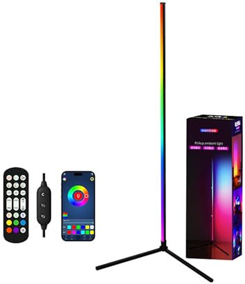 LuminexDesigns Lampadaire LED RGB sur Pied 150 cm – Lampe d’Angle Dimmable avec Télécommande, Smart APP Contrôle Compatible Alexa, Éclairage Ambiance Couleur pour Salon, Chambre ou Espace Gaming