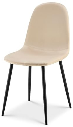 Bravich Ron Velvet Dining Chair, Ivory Fabric Upholstered Kitchen Chair with Metal Legs, Padded Modern Single Accent Chair for Dining Room, Bedroom, Dressing Table and Vanity