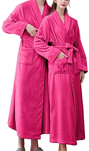 Satin Nachthemd Damen Flanell-Bademantel mit Zwei Taschen für Damen, weicher und Warmer, doppelseitiger Samt-Bademantel, Schlafanzug und Bademantel Mikrofaser Bademantel Damen Dünn Bademantel (F, XL)