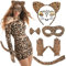 Cheloveer 7PCS Leoparden Kostüm Damen Kinder Mit Ohren Haarreif Schwanz Leopard Tattoo Maske Fliege Und Handschuhe, Leoparden Kostüm Erwachsene Für Karneval
