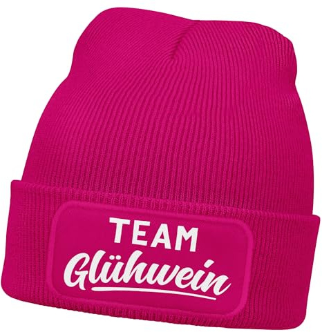 MoonWorks® Herren Beanie mit Patch Strickmütze mit Spruch Team Glühwein Aufdruck Lustig Mütze Männer