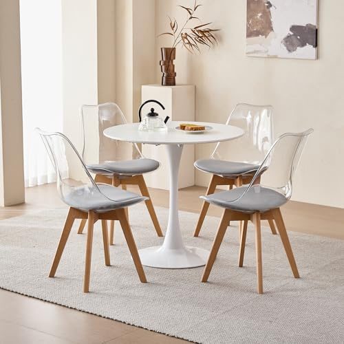 DEYARNA HOME Juego de Comedor Mesa Redonda 80cm y 4 Sillas de Comedor Transparentes para Cocina, Sala de Estar, Oficina y Otras Zonas Públicas (RD_Gris)