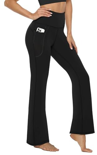 Chumix Flared Yogahose Damen, High Waist Yoga Pants Damen mit Taschen, Atmungsaktiv und Blickdichte Leggings Schwarz, Schmeichelhafte Schlaghose für Yoga, Fitness, Büro und Alltag