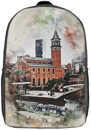 Unisex Manchester Aquarell Rucksack 3D-gedruckter Reiserucksack Lässiger Laptop-Rucksack Leichte Schultasche für Männer Frauen Jungen Mädchen 17 Zoll