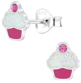 Monkimau Mädchen Ohrringe Cupcake Crystal | Ohrstecker aus 925 Sterling Silber | Kinderohrringe hypoallergen