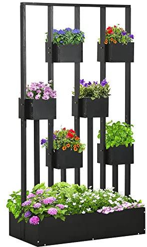 Outsunny Carre Potager avec Treillis en Bois, Jardiniere Tissu Non tissé Inclus pour Fleurs, Plantes, légumes ou Herbes aromatiques, 90 x 45 x 170 cm, Noir