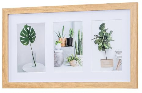 levandeo Bilderrahmen Collage 3 Fotos 10x15cm Eiche Optik Natur MDF Holz Passepartout Glasscheibe Fotorahmen Fotogalerie