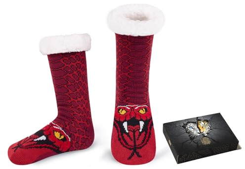 HERYEBING Calze Antiscivolo Uomo Pantofole Calzini Natalizi con Scatola Regalo Calde Calzettoni Invernali da Casa Pile Termici calze Divertenti Animali