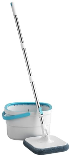 Mocio rotante quadrato e secchio da 2, 5 litri, mocio rotante con rotazione a 360°, non lavabile a mano con secchio, con strizzatoio per la pulizia dei pavimenti