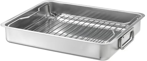 Roasting Tin with Grill Rack – Stainless Steel Roasting Pan for Oven | & Barbecue Non-Stick Dishwasher Safe Roasting Tray with Handles for Chicken, Steak, Vegetables (40x32cm)