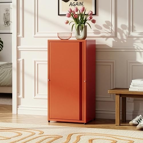 [en.casa] Metallschrank Burlöv Aktenschrank mit Einer Tür Büroschrank 2 höhenverstellbare Ablagen Ordnerschrank 88 x 40 x 35 cm Ziegelrot Spind Schrank