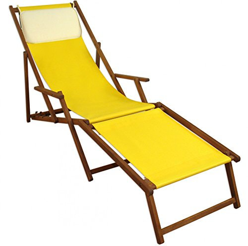 Liegestuhl gelb Fußablage u Kissen Deckchair klappbar Sonnenliege Holz Gartenliege 10-302 F KH