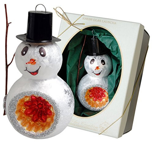 Krebs Glas Lauscha - Christbaumschmuck aus Glas - Schneemänner Sortiment - 2-kugeliger Schneemann mit Reflexelementen - 12 cm - Made in Germany