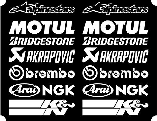 myrockshirt 16-X-White-Belly-Pan-Fairing-Sponsor-Logo-Aufklebers-Aufklebers-Colour-`+ Bonus Testaufkleber Estrellina-Glückstern ®, gedruckte Montageanleitung, waschanlagenfest,