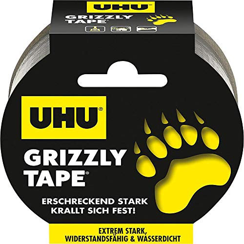 UHU Klebeband Grizzly Tape, Extrem starkes, wiederstandsfähiges & wasserdichtes Gewebeband, 5 cm x 10 m, silber