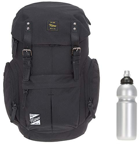 Rucksack Nitro Daypacker Alltagsrucksack Laptop Fach Schulrucksack Vintage + Flasche (True Black)