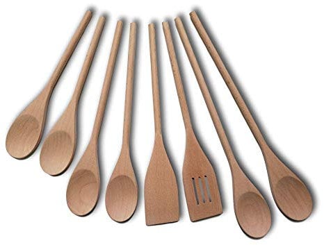 Juego de utensilios de cuchara de madera, cucharas y espátulas, duraderas, ecológicas, 8 piezas, herramientas de cocina, perfectas para sartenes antiadherentes y utensilios de cocina