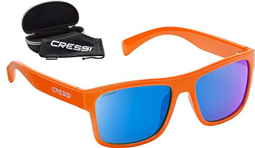Cressi Unisex-Erwachsene Spyke Sunglasses Sport Sonnenbrillen, Orange/Verspiegelte Linsen Blau, Einheitsgröße