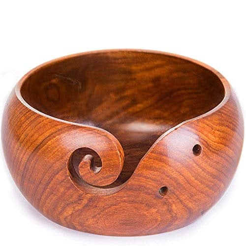 6.5 Zoll Holz Garn Schüssel Holzschale Garn Aufbewahrung mit Deckel - Zubehör Organizer für Näh und Crochet Halterung - Handgefertigt Stricken Schalen mit Geschnitzte Löcher und gebohrte Löcher #2