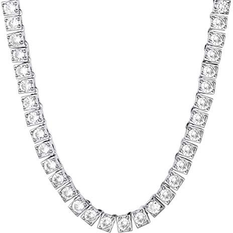 Richsteel Ice Out Tennis Chain 4mm Breit 46cm lang Platin Halskette mit 86 Zirkonia Bling Schmuck für Damen an jeden Alter