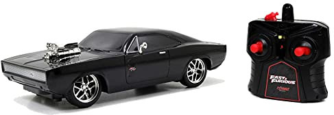 Jada Toys Fast & Furious RC-Auto, Dodge 1970, Street, Ferngesteuertes Auto, Turbofunktion, 2-Kanal Funkfernbedienung, USB-Ladefunktion, inkl. Batterien, 1:16, schwarz