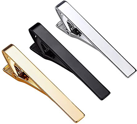 Roctee Lot de 3 pinces à cravate classiques pour homme - Argentées, dorées et noires - Pour mariage, anniversaire de mariage, affaires
