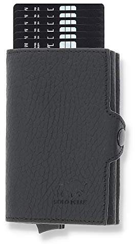 Solo Pelle Kartenetui | Kreditkartenetui | Leder Geldbörse Slim Wallet Portmonee | Geldbeutel mit RFID Schutz für bis zu 11 Karten Model: Mech (Schwarz mit Scheinfach + Münzfach)