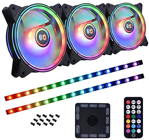 DS Addressable LED RGB Case Fans with Controller for PC Case, Copmuter CPU Cooler, Radiators system (3Pack RGB Fans, 2Pack LED Strips, G Series)