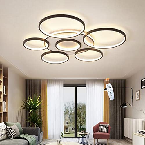 FUMIMID Deckenleuchte LED Ringe 106W Dimmbare Deckenlampe Mit Fernbedienung Moderne Kronleuchter Acryl Lampenschirm Schlafzimmer Esszimmer Wohnzimmerlampe Hotel Büro beleuchtung,7 Heads