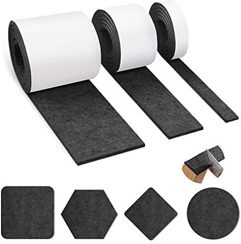 Auckpure Feltrini autoadesivi 3 Rotoli Feltrini Feltrini Nero Feltro - 100cm * 10cm + 100cm * 5cm + 100cm * 2cm, Feltro autoadesivo Protettore per vetrini per mobili