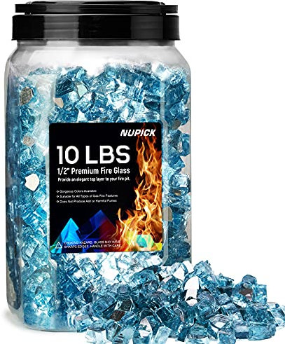 NUPICK 4,5 kg Feuerglas, 1/2 Zoll reflektierendes Feuerglas, passend mit Feuerstelle Glas und Kaminglas, Pacific Blue