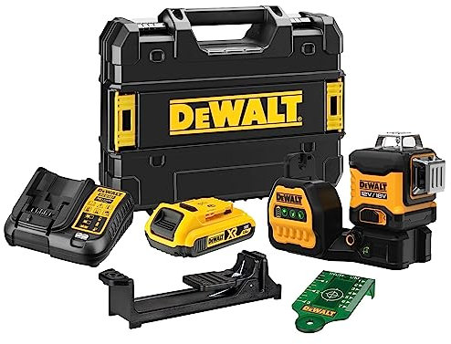 DEWALT DCE089D1G18-QW - Livello laser multilinea verde 3 x 360°, include caricatore e batteria 18V 2Ah