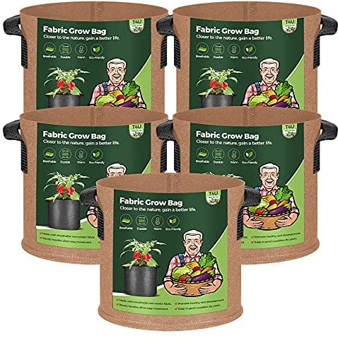 T4U 5 Stück 57L Kartoffel Pflanzsack aus Vliesstoff, 15 Gallonen Ф50cm Pflanztopf Pflanzsäcke mit Tragegriffe, Wiederverwendbar Kartoffelsack Garten Pflanztasche für Kartoffeln Tomaten Blumen(Braun)