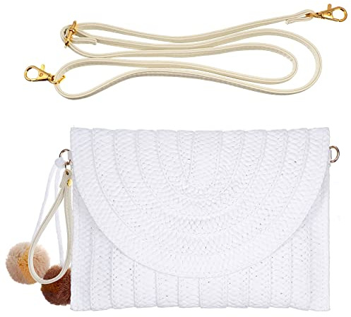 Sac à bandoulière en paille pour femme - Style décontracté - Fait à la main, blanc