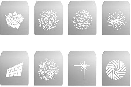 Gobo Sets für Soonpho Aluminiumlegierung Optischer Konische Snoot, 8 x Gobos Grafikkarten Metallplatten mit Hohlmustern für Kunst Spezialeffekte, Fotografie Zubehör für Gobo Projektor Bowens (Group J)