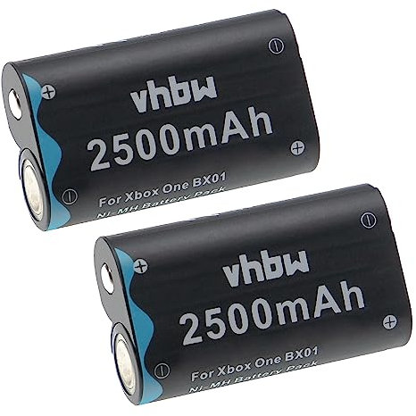 vhbw 2X Akku kompatibel mit Microsoft Xbox One, One S, One X, One Elite Controller (2500mAh, 2,4V, NiMH)