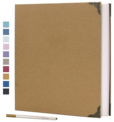 Vienrose Selbstklebendes Fotoalbum 3 Ringe, 60 Seiten, 30x30 cm, Khaki | Hardcover Einband, Scrapbooking Album, DIY Kit, Freunde Familie Hochzeit Erinnerungen