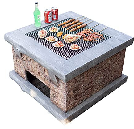 Spacmirrors Outdoor-Feuerstelle Steinimitat Holz-Feuerstelle für den Außenbereich, Hinterhof, Terrasse, Garten, Kamin, Grill, quadratisch, Tisch, 75 cm/29,5