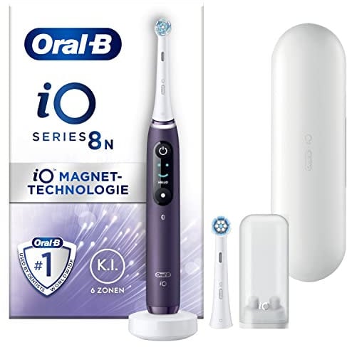 Oral-B iO Series 8 Elektrische Zahnbürste/Electric Toothbrush, 2 Aufsteckbürsten, 6 Putzmodi für Zahnpflege, Farbdisplay & Reiseetui, Geschenk Mann/Frau, Designed by Braun, violet ametrine