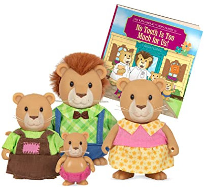 Li’l Woodzeez – 4 Tierfiguren – Tiere Spielzeug – Sammelfiguren mit Bilderbuch – Spielzeuglöwen-Set für Kinder – ab 3 Jahren – Kingsberry Löwen
