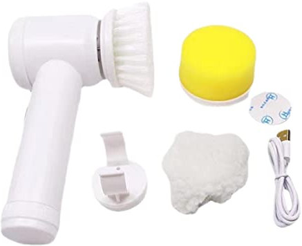 Eayoly Épurateur Rotation, Brosse Nettoyage électrique portative 5 en 1 Brosse Nettoyage pour autolaveuse sans Fil avec 3 têtes Brosse remplaçables, Chargement USB