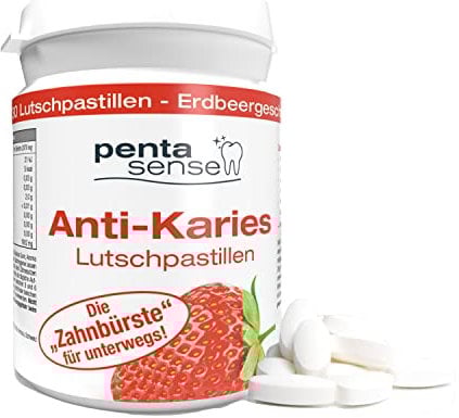 PentaSense® - Xylit Anti Karies Lutschpastillen mit Erdbeergeschmack gegen Plaque und Säure helfen den Zahnschmelz zu bewahren - 30 Stück